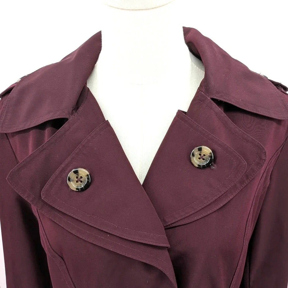 London Fog‎ Trench Coat Belted Double Breasted Plum Mid Length Classic S